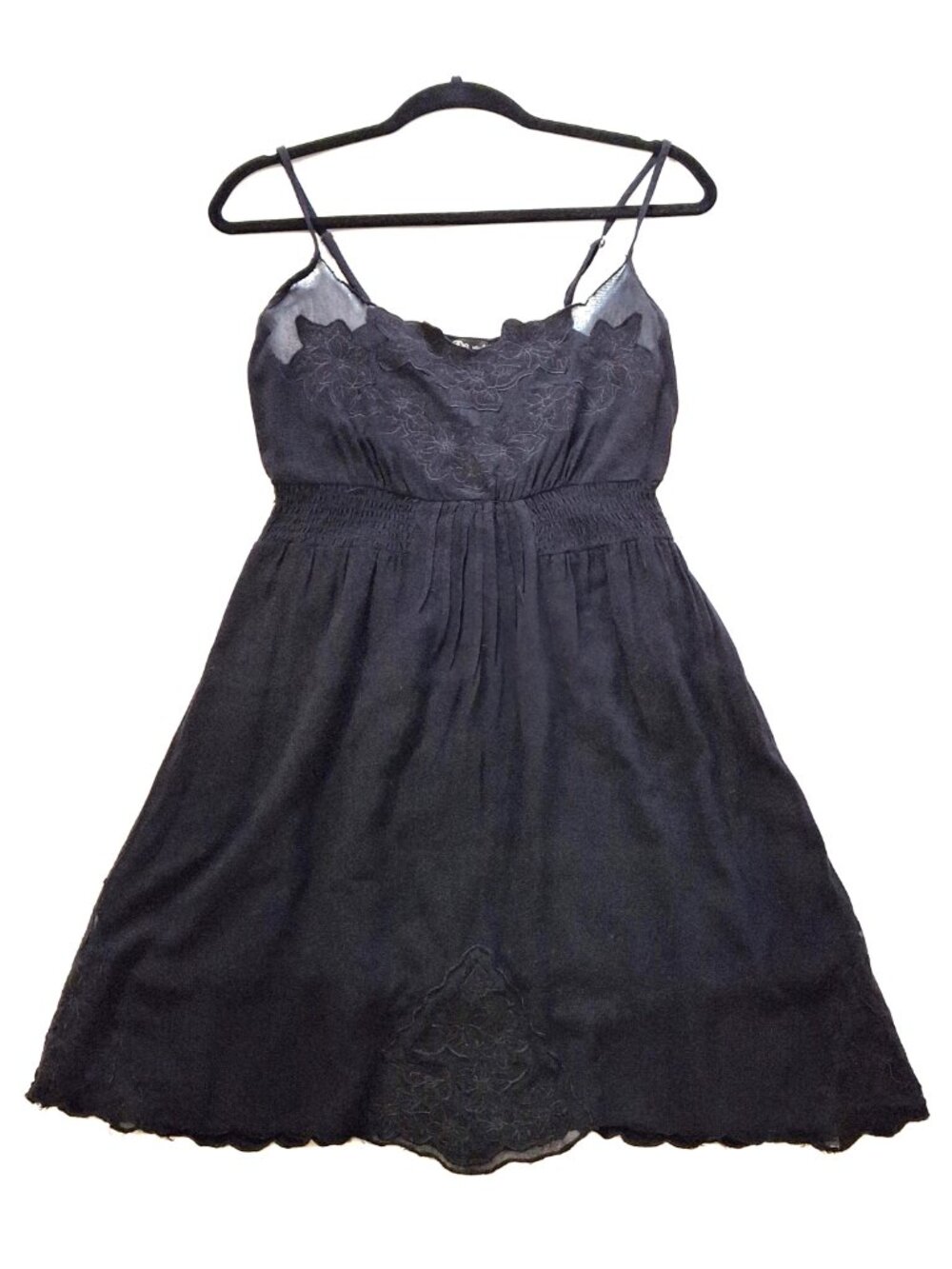 Black Lace Cotton Mini Slip Dress Size M de Studio Adjustable Spaghetti Straps